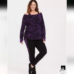 Torrid Active Sweatpants Size 2x & Active Sweatshirt 1x Black And Purple Tie Dye